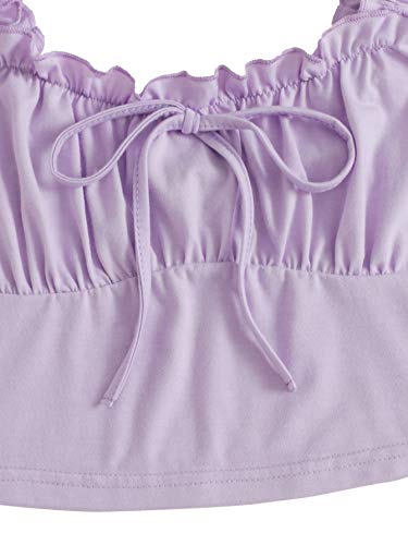 Verdusa Women's Frill Trim Strap Tie Knot Ruched Front Bustier Crop Top Lavender M #TOP3