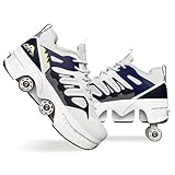 Chaussures à roulettes Escamotables 4 Roues pour Enfants   Basket Roller Garçon Fille (33 40)   Patins à roulettes Cachés, Skate Sneaker Enfant, blue 36
