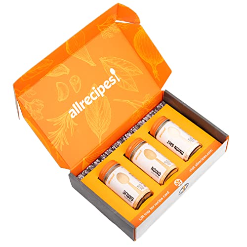 Allrecipes Essential Seasonings (Granulated Garlic, Granulated Onion, Onion Salt) In Glass Jars With Removable Sifter Caps For Sprinkling, Set Of 3 Clear 9.63 X 6.13 X 2-Inch #TOP2