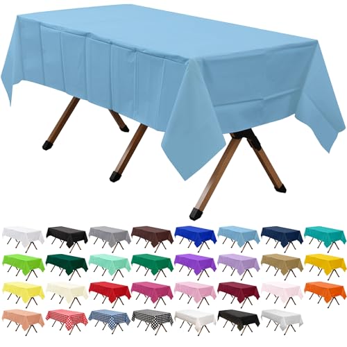 dinexlence 2 Pack Light Blue Premium Plastic Tablecloth Rectangle 54 x 108 Inches Reusable Baby Sky Blue Decorative Table Cover for Dining, Wedding, Party, Indoor and Outdoor use