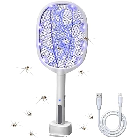 Lulu Home 2-in-1 Electric Bug Zapper Racket, 3000V High Voltage LED Lighted Handheld Mosquito Swatter with 3 Layer Safety Mesh, USB Charging Portable Fly Killer Racquet for Indoor Outdoor Use Cover