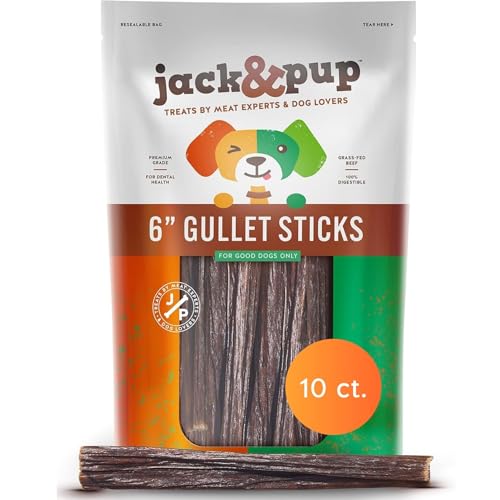 Jack&Pup Gullet Sticks for Dogs 6 Beef Esophagus Dog Treats (10 Pack)