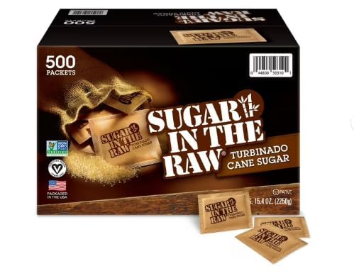Organic Raw Cane Sugar Packets, 500 Count – Turbinado Brown Sugar, Natural Sweetener for Coffee, Tea, Baking & Drinks
