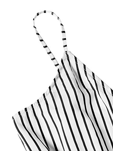 Sweatyrocks Women's Sleeveless Striped Print V Neck Beach Shorts Romper Jumpsuit With Belt Black White L #TOP2