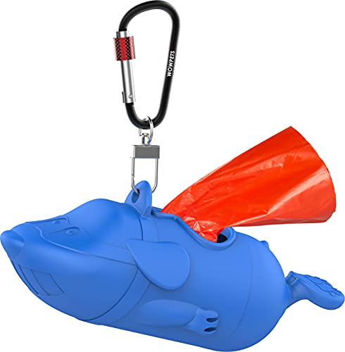 Image of Poop Bag Holder Dispenser with Used Waste Bag Carrier, Creative Styling, ABS Body, 360 Rotatable Lockable Buckle for Leash (Blue)