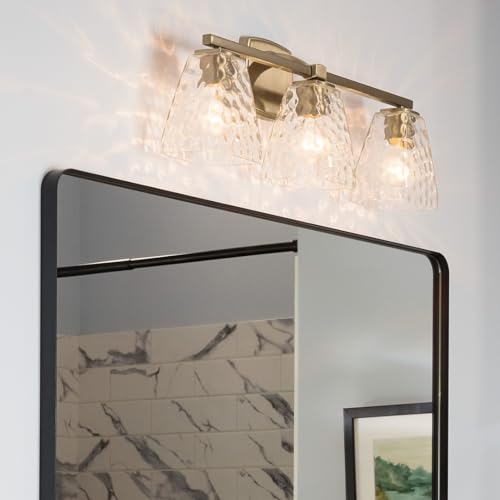 Image of Kichler Marant 21.25 inch 3-Light Bathroom Vanity Light Fixture with Clear Water Glass in Champagne Bronze for Mirror, Modern Wall Mount Over Vanity (21.25 inch W x 9.5 inch H), 55216CPZWTR