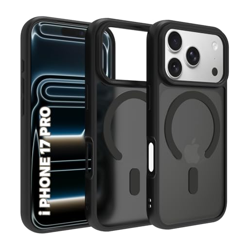 Image of RIGGEAR Shockproof Sleek Hybrid Armor Magnetic Back Cover Case Compatible with MagSafe Accessories for iPhone 17 Pro (Smoke Black Matte PC + Black TPU Bumper)