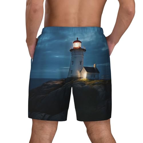 Men's Swim Trunks Quick Dry Board Shorts Lighthouse at Night Beach Shorts with Pocket Bathing Suits for Men3