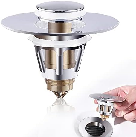 Three Colors Bathroom Sink Stopper,Pop Up Drain Stopper with Bullet Core Push Type,Anti-Clogging Strainer Stopper with Filter Basket for 1.1-1.5",(Silver,1PCS)
