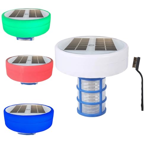 Pool Chlorine, Solar Pool Ionizer Reduces Chlorine Copper Pool Ionizer with RGB Light Eliminate Algae, Keeps Pool Cleaner and Clear Solar Ionizer for Above Ground Pool