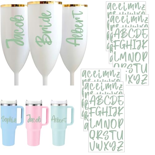 Image of 6 Sheets UV Dtf Cup Wrap Name Stickers for Water Bottles Waterproof Vinyl Decals Personalized Custom Lettering Gift Stickers for Cups Love 14-40oz Tumbler Mugs DIY Craft (Sage Green)