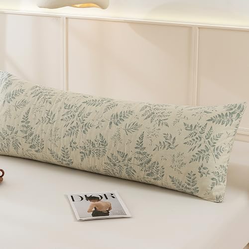 Image of ECOCOTT Pillowcase Boby Size with Green Botanical Plant Leaves Pattern Pillow Cases Set, 1 pcs 100% Cotton Pillow Covers & Envelope Closure (Boby, 20 inchx54 inch)