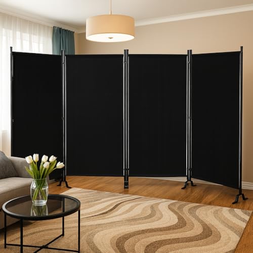 Proman Products - Galaxy 4 Panel Section Privacy Folding Screen Divider, Water Repellent Fabric Room Divider with Black Powder Coated Metal Frame for Indoors or Outdoors (Black) by Proman Products - Image 2