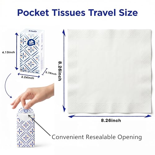 Image of Vinda 3-Ply Ultra Care Pocket Tissues, Travel Size (30 Packs of 10 Tissues), Lattice Pattern Design