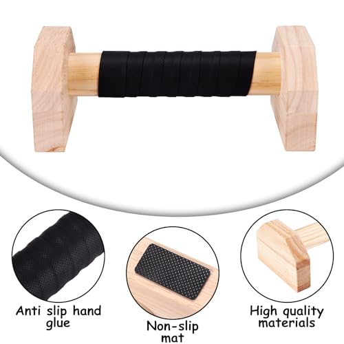 1 paire de poignées en bois pour pompes - Barre de support pour pompes - Barre de pompes pour l'entraînement musculaire et la musculation - Planche de pompes en bois pour fitness, gymnastique, aérobic – Image 3