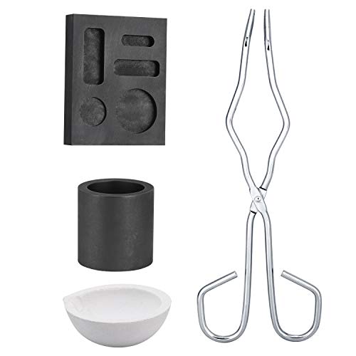 YOUTHINK Set di Crogioli di Grafite 4 Pezzi, Kit di Stampi per Fusione per Torcia in Grafite ad Alta Purezza per Metallo non Ferroso, Oro, Argento e Rame