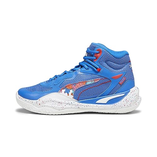 PUMA Mens Playmaker Pro Mid Basketball, Bluemazing-for All Time Red, 7