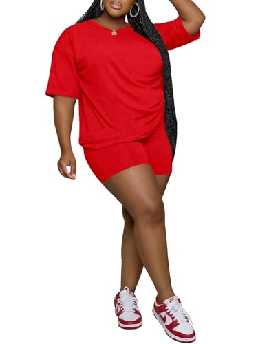PINSV Women's Plus Size Short Sets 2 Piece Outfits Short