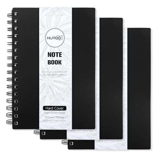 3 Pack Notebook A5, 480 Pages A5 Notepad Wirebound Spiral Notebooks for Writing, 80GSM Paper, PVC Cover, Lined Journal for Women Men Work Office School, 14.5 x 21cm-Black
