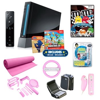 Nintendo Wii Black Super Mario Pink Holiday Bundle with 2 Games, ...
