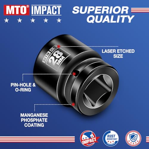 Image of MTO 1 /2 inch Drive 28mm Shallow Impact Socket, 6-Point Metric Socket for Automotive Maintaince, CR-V Steel Meets ANSI Standards