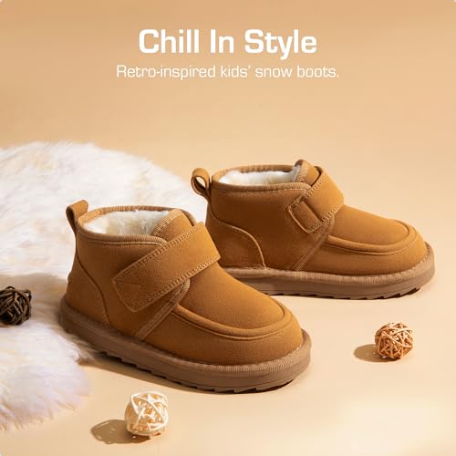 DREAM PAIRS Boys Boots Kids Girls Winter Warm Faux Fur Walking Ankle Boots FuzzyGo Kid's Cozy Tap for Toddler/Little Kid2