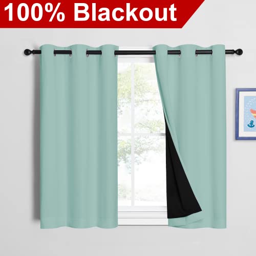 Image of NICETOWN Aqua Blue 100% Blackout Curtains 45 inches Long, 2 Thick Layers Completely Blackout Window Treatment Thermal Insulated Lined Drapes for Small Window (1 Pair, 42 inches Width Each Panel)