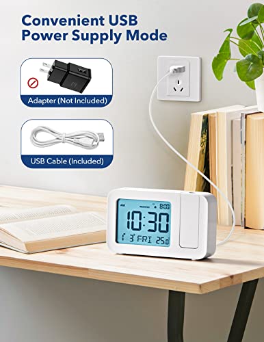 Projection Alarm Clock For Bedroom, Alarm Clock With Projection On Ceiling, Bed Shaker Alarm Clock For Heavy Sleepers & Hearing Impaired, Rotatable Projector, Dimmer, Snooze, Usb Powered Digital Clock #TOP5