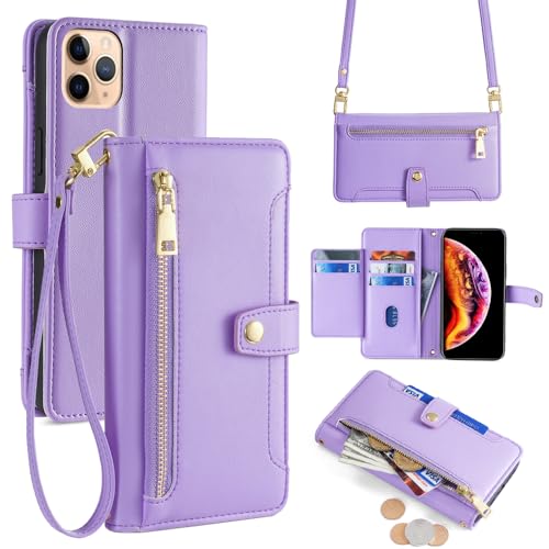 Arseaiy Funda tipo cartera para Motorola Moto P30 Note/One Power Flip funda para teléfono con correa cruzada, bolsillo magnético con cremallera, piel sintética, a prueba de golpes, con soporte para