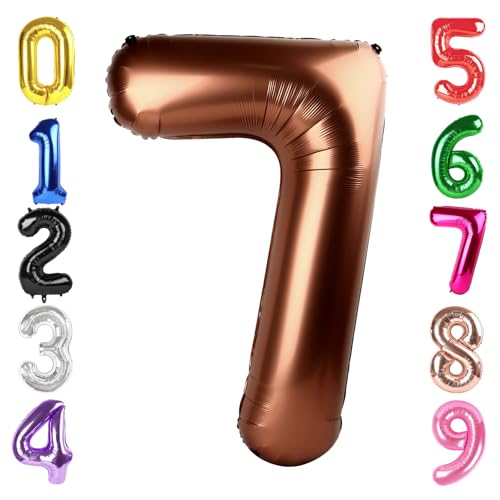 Image of 40 Inch Brown Number 7 Balloon Birthday Party Decorations for Men & Women | 40 Inch Brown inflatable foil number balloons, large birthday decorations for 7th birthday
