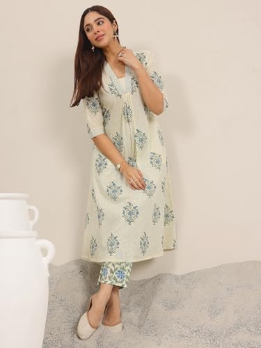 Image of Libas Printed Cotton A-Line Kurta with Trouser