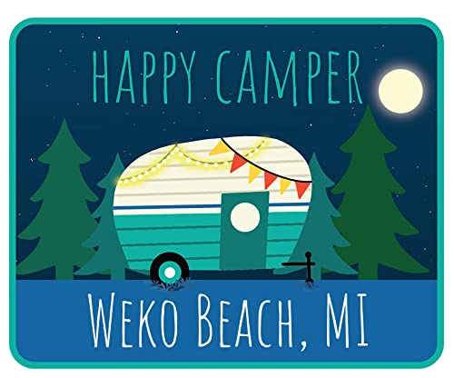 Weko Beach Michigan Souvenir 4-Inch Vinyl Decal Sticker Happy Camper Design