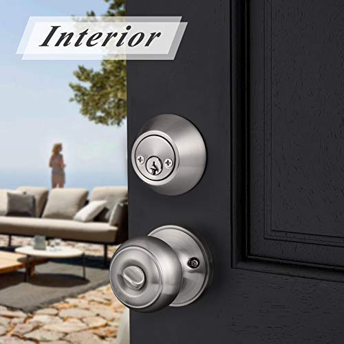 Probrico Keyed Alike Round Ball Entry Door Knob and Double Cylinder Deadbolt Set, Satin Nickel, 1Pack by Probrico - Image 4