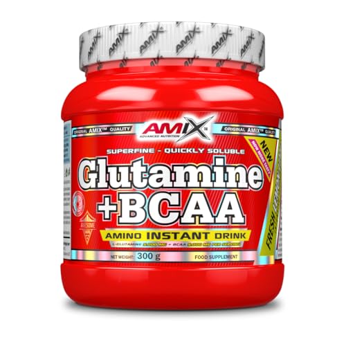 AMIX Bcaa Glutamin Pulver – Nahrungsergänzungsmittel aus verzweigten Aminosäuren, reduziert den Muskelkatabolismus und erleichtert die Erholung nach dem Training, Zitronen-Limetten-Geschmack 300 g