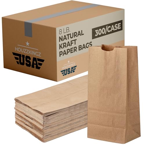 Kraft Brown Paper Lunch Bags 8 lb 300 Pack