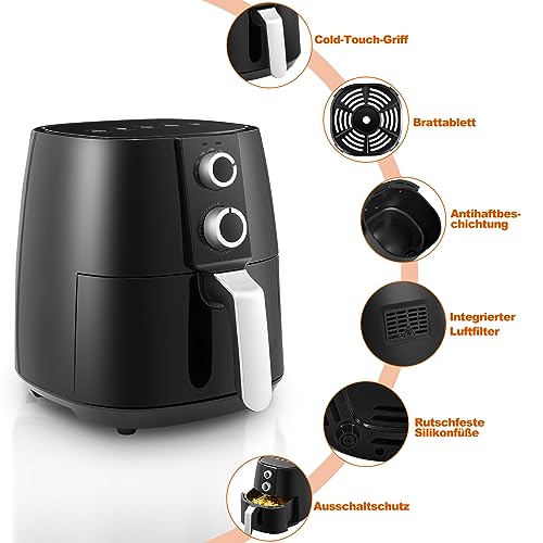 CLIPOP Digitale heteluchtfriteuse voor thuisgebruik met snelle luchtcirculatie, 3,8 l grote, olievrije, vetarme heteluchtfriteuse, 30 minuten tijd, anti-aanbakmand, vaatwasmachinebestendig - Afbeelding 4
