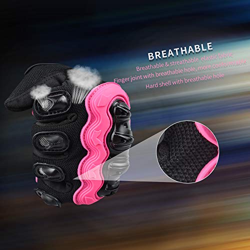 ELCYCO Motorcycle Gloves for Women Touch Screen Summer Motorbike Dirt Bike Full Finger Gloves Road Racing, Cycling, Climbing Motocross (Pink, Medium) - Thumbnail 4