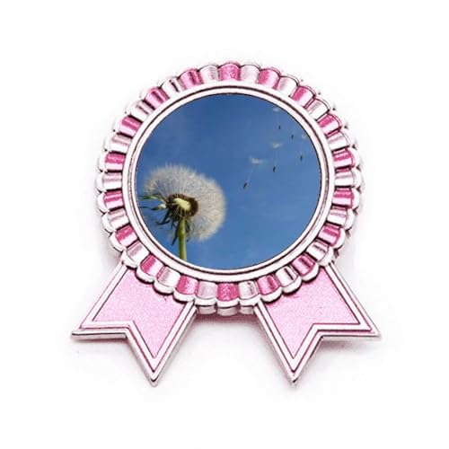 Broche bleu en métal et pissenlit rose - Accessoire de mi-saison aux finitions soignées