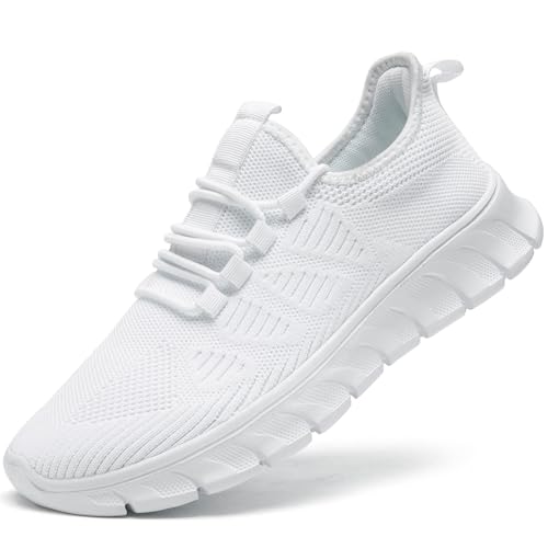 Men Tennis Shoes Running Shoes - Gym Sneakers Shoes Walking Workout Shoes Non Slip Walking Athletic Slip on Breathable Mesh Comfortable Lightweight Casual Fashion Sports Shoes White 12