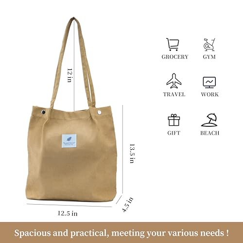 Image of Corduroy Tote Bag Cute Tote Bags for Women Shoulder Bag with Inner Pocket for Work Beach Travel and Shopping Grocery