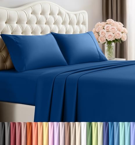 Image of Utopia Bedding Queen Size Sheet Set - 4 Piece Bed Sheets, Soft and Breathable Microfiber, Includes 1 Fitted Sheet, 1 Flat Sheet and 2 Pillowcases - Oeko Tex (Dusk Blue)