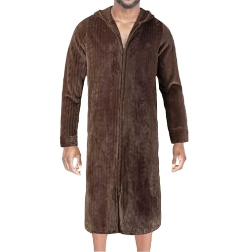 JUKuitpyey Linen Pants Men Dress Long Hooded Zipper Bathrobe Flannel Fleece Robes Winter Warm Housecoat Nightgown Sleepwear