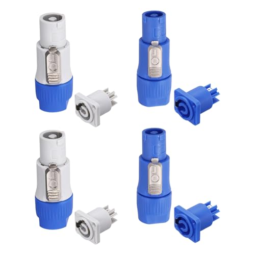 Image of sourcing map 4pcs 3 Pin AC Speaker Connectors, NL4 Connector XLR Male Plug to Female Aviation Power Adapter for Audio Stage Light LED, Blue,White