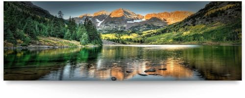 Leinwandbild 150x50 cm Panorama XXL - Hochwertiger Kunstdruck auf Leinwand - Landschaftsbild Berge & Meer - Wandbild für Wohnzimmer, Schlafzimmer, Büro - Natur Deko Bild