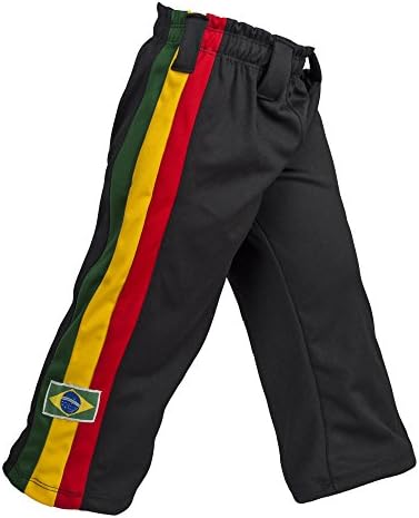 JL Sport Authentic Brazilian Capoeira Martial Arts Pants – Unisex/Children’s (Black, Jamaican, Reggae Themed)