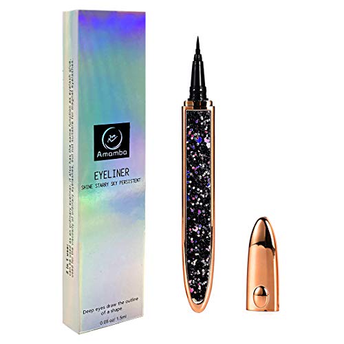 Amamba Adhesive Liquid Eyeliner,Diamond Bling Glitter Eye Liner，2 in 1 Self-adhesive Eyeliner Long-Lasting,Waterproof (Diamond gold)