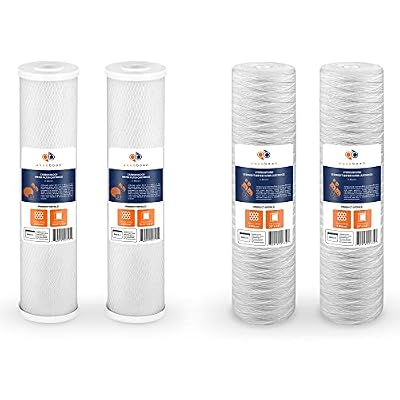 Aquaboon 2-Pack Universal Whole House 5 Micron 20 x 4.5 inch Cartridges Coconut Shell Water Filter Cartridge & Aquaboon 2-Pack String Wound Sediment Water Filter Cartridge