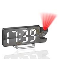 Tisaika Projection Mirror Alarm Clock for Bedroom LED Digital Clocks Bedside with Clear Digit 180° Rotatable Projector Snooze Date Temperature 12/24H 3-Level Brightness Night Mode for Home Office