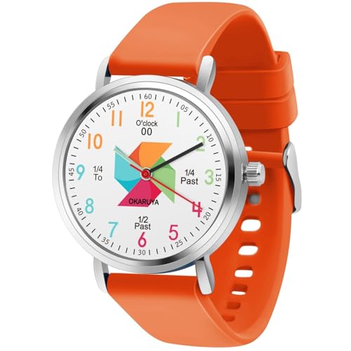 Blisshour Kids Watch Analog Waterproof, Pinwheel Learning Watch for Kids 8-12, Teacher Watches for Boys Ages 5-7 6-8, Easy to Read Educational Girls Watches Style A Orange