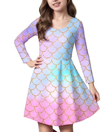 Girl Dress Long Sleeve A Line Halloween Graphic Mermaid Dresses 4-11 Years